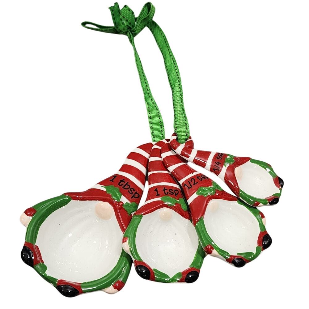Gnome Nesting Cup Measuring Spoons Christmas Holiday Ceramic Set of 4